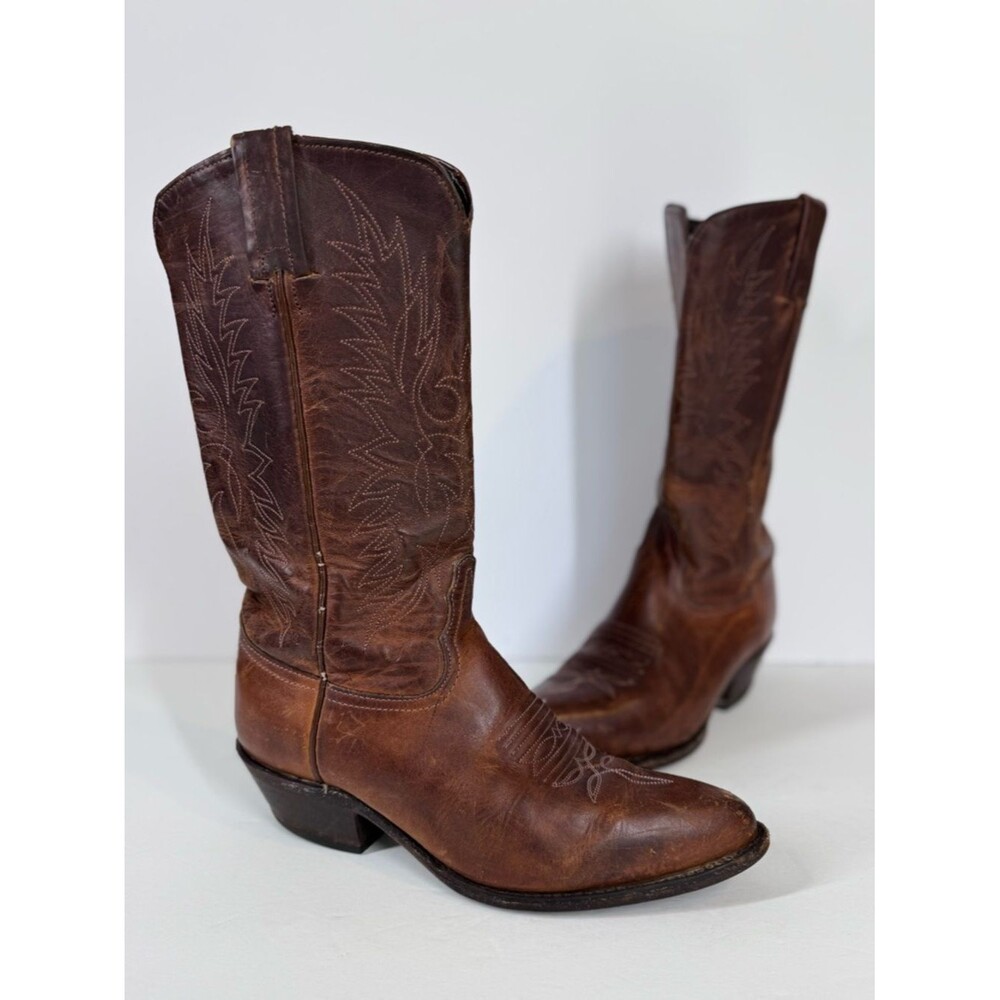 Tony Lama Vintage Men’s Cowboy Boots Brown Classic Western Old School Size 6.5